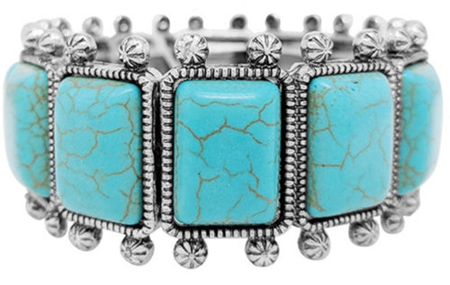 THE LUXE NK GLAM FLY  WESTERN GIRL RECTANGULAR TURQUOISE STONE STRETCH BRACELET - SBTQ251