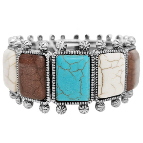 THE LUXE NK GLAM FLY  WESTERN GIRL RECTANGULAR TURQUOISE STONE STRETCH BRACELET - SBTQ251