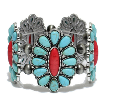 THE LUXE NK GLAM FLY WESTERN GIRL TURQUOISE PRECIOUS STONE STRETCH BRACELET - SBTQ254