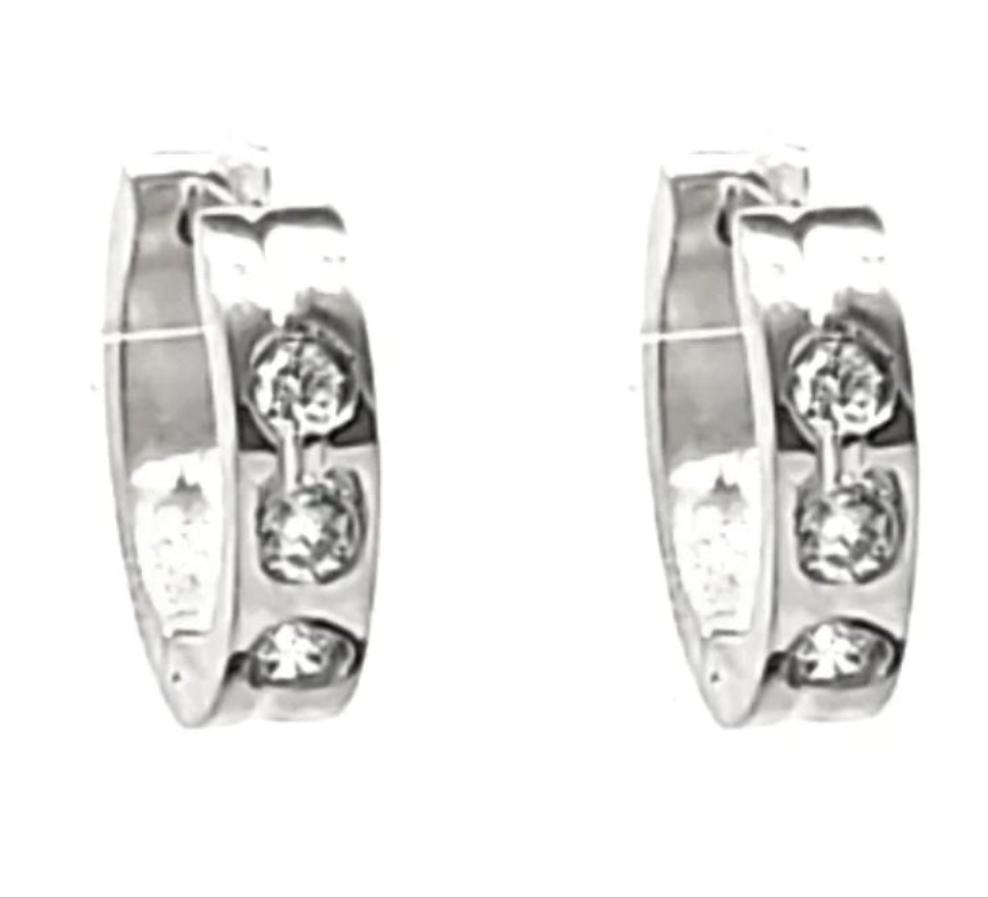 THE LUXE NK GLAM FLY GIRL BLACK STAINLESS STEEL HOOP EARRINGS WITH CLEAR STONES -