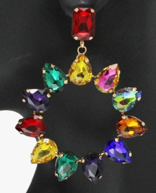 THE LUXE NK GLAM GIRL ACCESSORY & BELT COLLECTION - MULTI COLORED RHINESTONE EARRINGS -  -