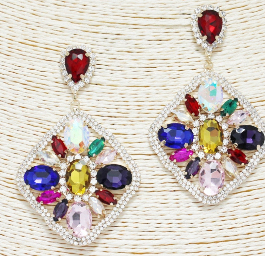 THE LUXE NK GLAM GIRL ACCESSORY & BELT COLLECTION - MULTI COLORED RHINESTONE EARRINGS -  -