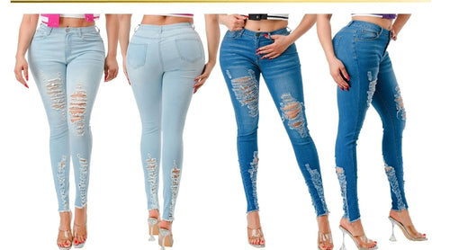 THE LUXE NK GLAM SUPER STRETCHY JEAN COLLECTION - SUPER STRETCHY RIPPED DENIM JEANS - MMB1002