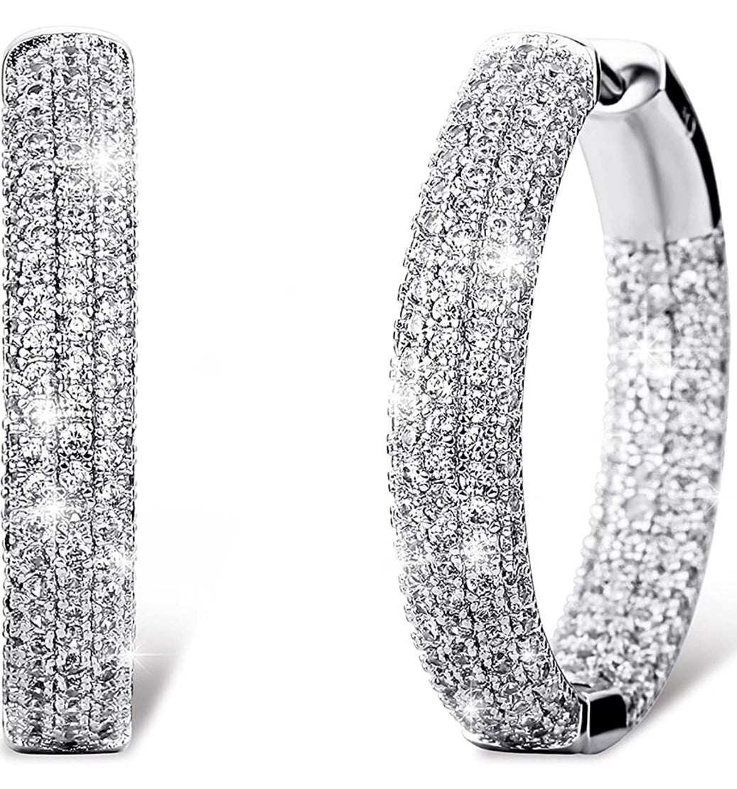 THE LUXE NK GLAM GIRL LUXURY JEWELRY COLLECTION - ICE OUT CLUSTERED RHINESTONE HOOP EARRINGS - NKRH1585