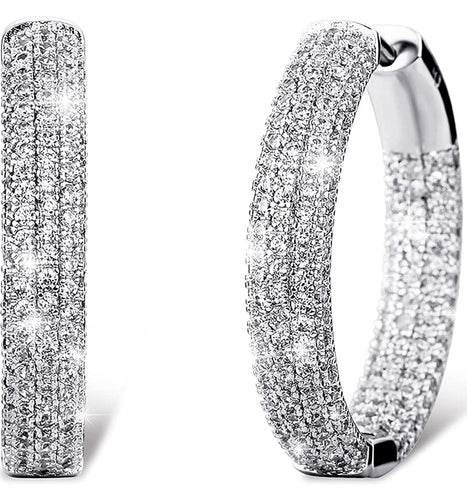 THE LUXE NK GLAM GIRL LUXURY JEWELRY COLLECTION - ICE OUT CLUSTERED RHINESTONE HOOP EARRINGS - NKRH1585