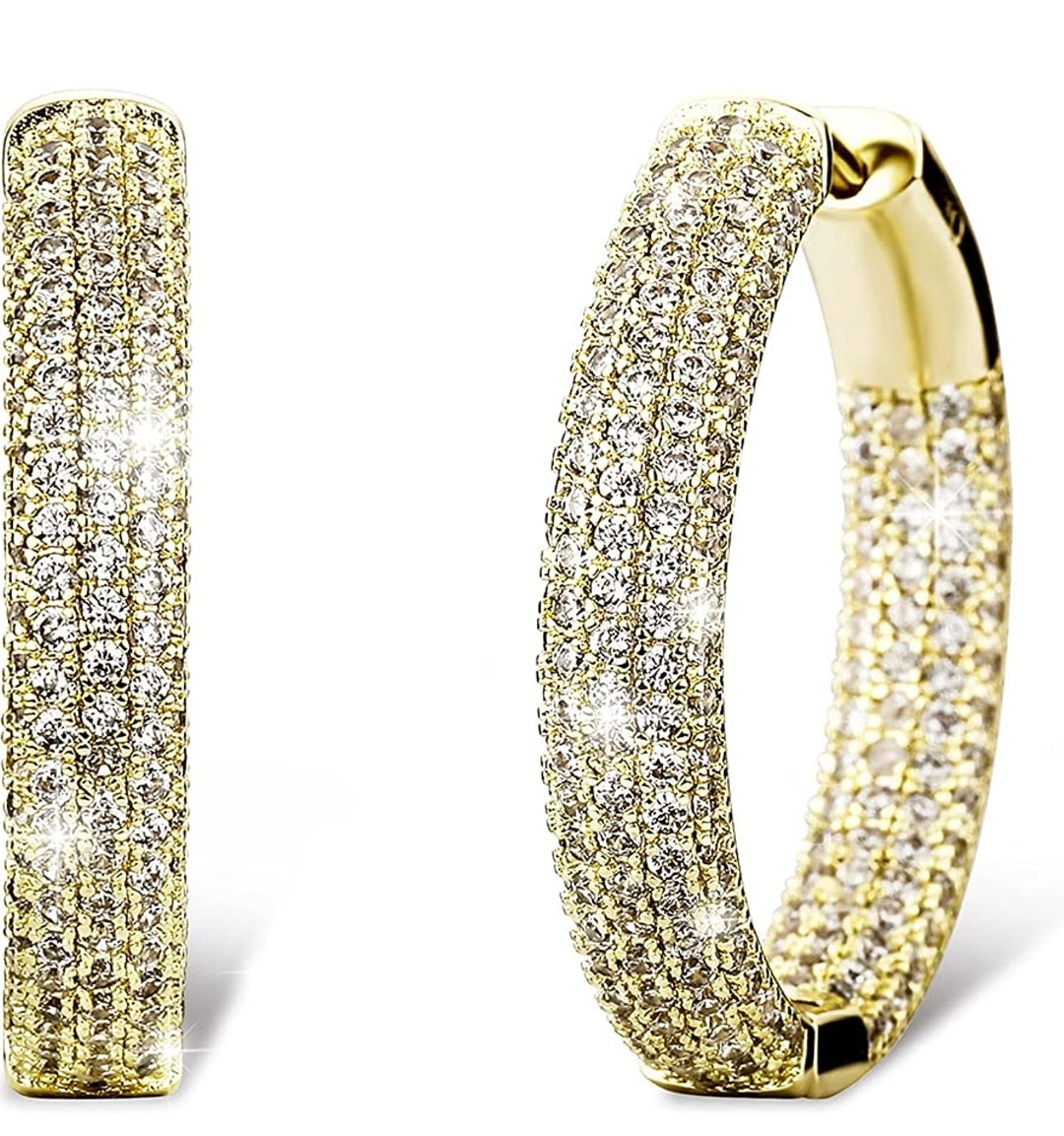 THE LUXE NK GLAM GIRL LUXURY JEWELRY COLLECTION - ICE OUT CLUSTERED RHINESTONE HOOP EARRINGS - NKRH1585