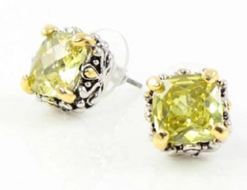 THE LUXE NK GLAM CLASSY DY DESIGNER INSPIRED COLLECTION - 2 TONE CLEAR STONE STUD EARRINGS - ER3032/CLEAR