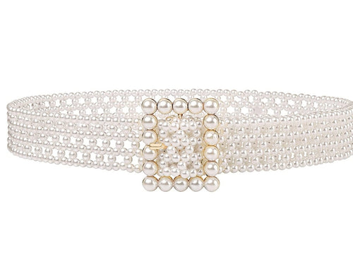 THE LUXE NK GLAM GIRL ACCESSORY & BELLT COLLECTION - THE CLASSIC WIDE CLEAR & PEARL PLUS SIZE BELT - HB101