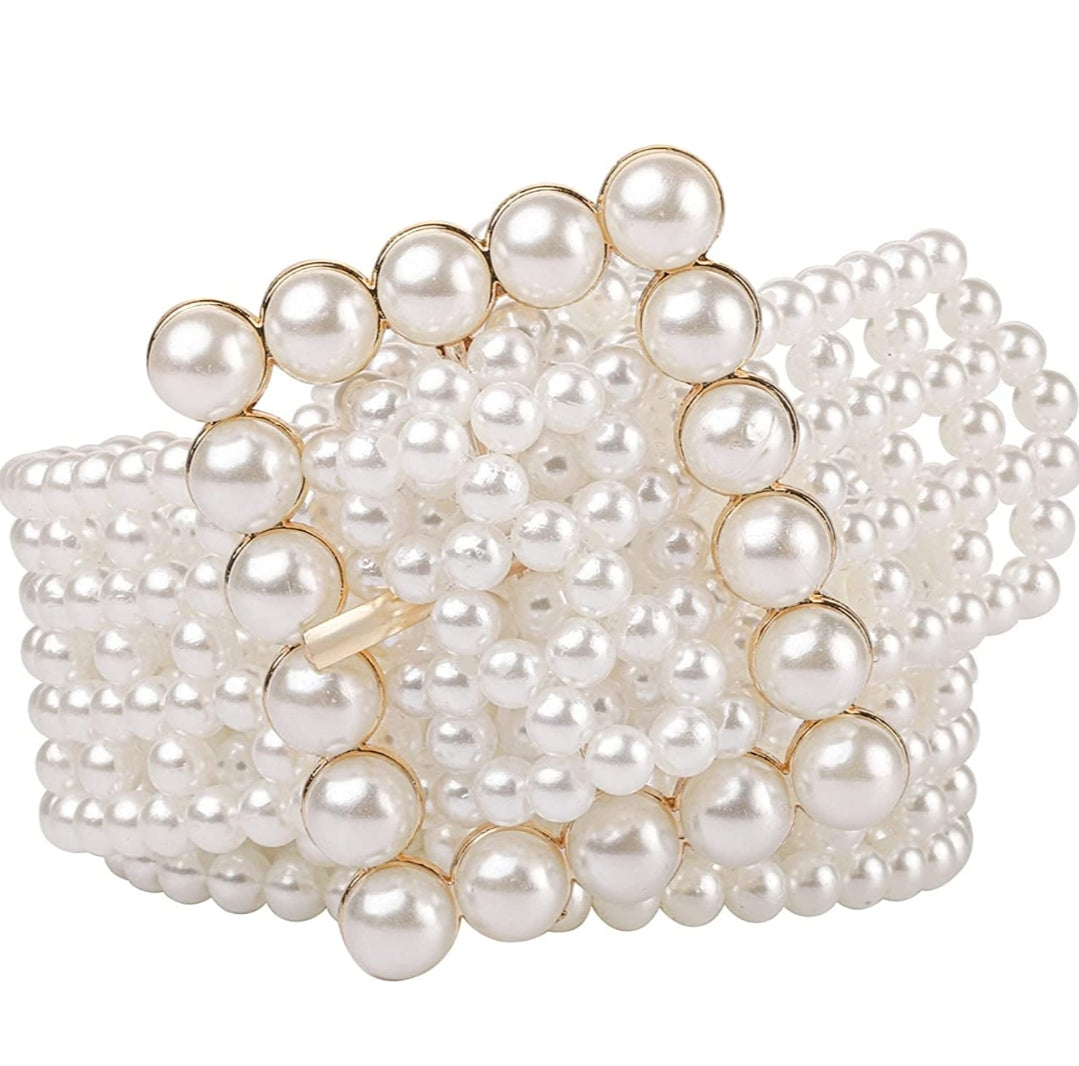 THE LUXE NK GLAM GIRL ACCESSORY & BELLT COLLECTION - THE CLASSIC WIDE CLEAR & PEARL PLUS SIZE BELT - HB101
