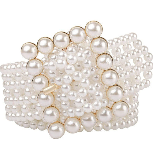 THE LUXE NK GLAM GIRL ACCESSORY & BELLT COLLECTION - THE CLASSIC WIDE CLEAR & PEARL PLUS SIZE BELT - HB101