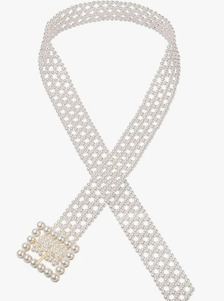 THE LUXE NK GLAM GIRL ACCESSORY & BELLT COLLECTION - THE CLASSIC WIDE CLEAR & PEARL PLUS SIZE BELT - HB101