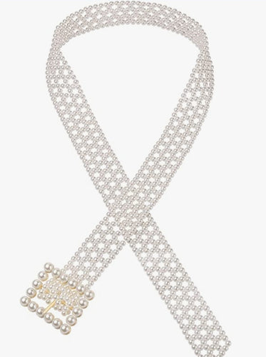 THE LUXE NK GLAM GIRL ACCESSORY & BELLT COLLECTION - THE CLASSIC WIDE CLEAR & PEARL PLUS SIZE BELT - HB101