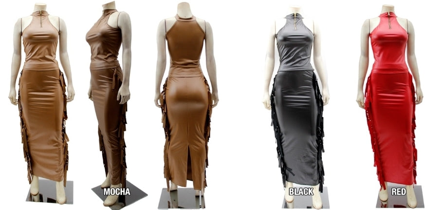 THE LUXE NK GLAM GIRL PU LEATHER COLLECTION - FRINDGE 2PC SKIRT SET - YS3192