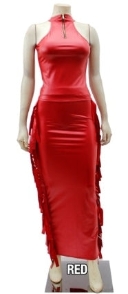 THE LUXE NK GLAM GIRL PU LEATHER COLLECTION - FRINDGE 2PC SKIRT SET - YS3192