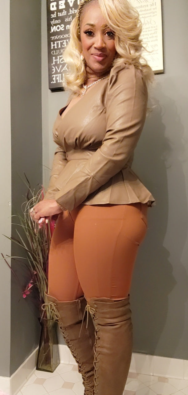 THE LUXE NK GLAM FLY GIRL LEATHER TAUPE PEPLUM JACKET - NKLPJ100