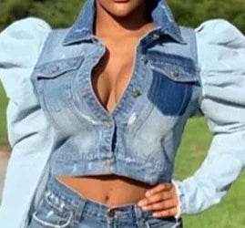 THE LUXE CLASSIC NK TWO TONED JEAN CROP JACKET-NEW2