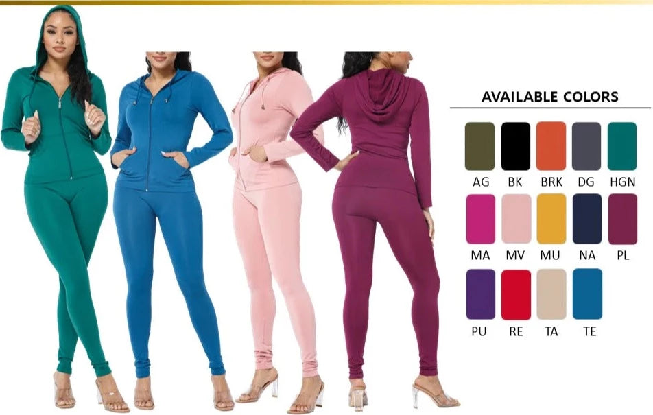THE LUXE NK GLAM GLAM GIRL ACTIVE WEAR COLLECTION -  NK BASIC SEAMLESS ZIP UP HOODIE SET ACTIVE WEAR SETS - HD32-XP