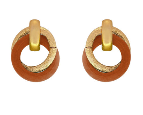 THE LUXE NK GLAM CLASSY LUXURY JEWELRY COLLECTION - WOOD ACCENT DOUBLE ROUND STUD EARRINGS - 94011