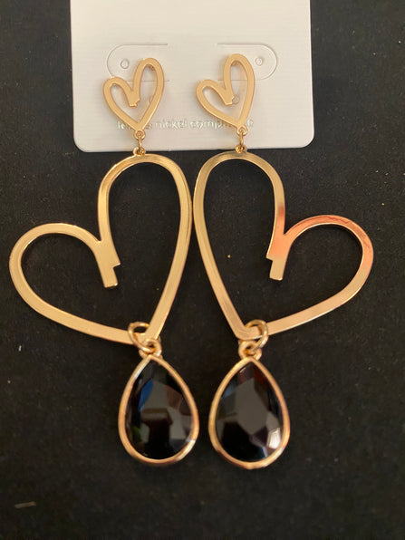 THE LUXE NK GLAM GIRL ACCESSORY & BELT COLLECTION - DOUBLE HEART RHINESTONE EARRINGS  - VE3327