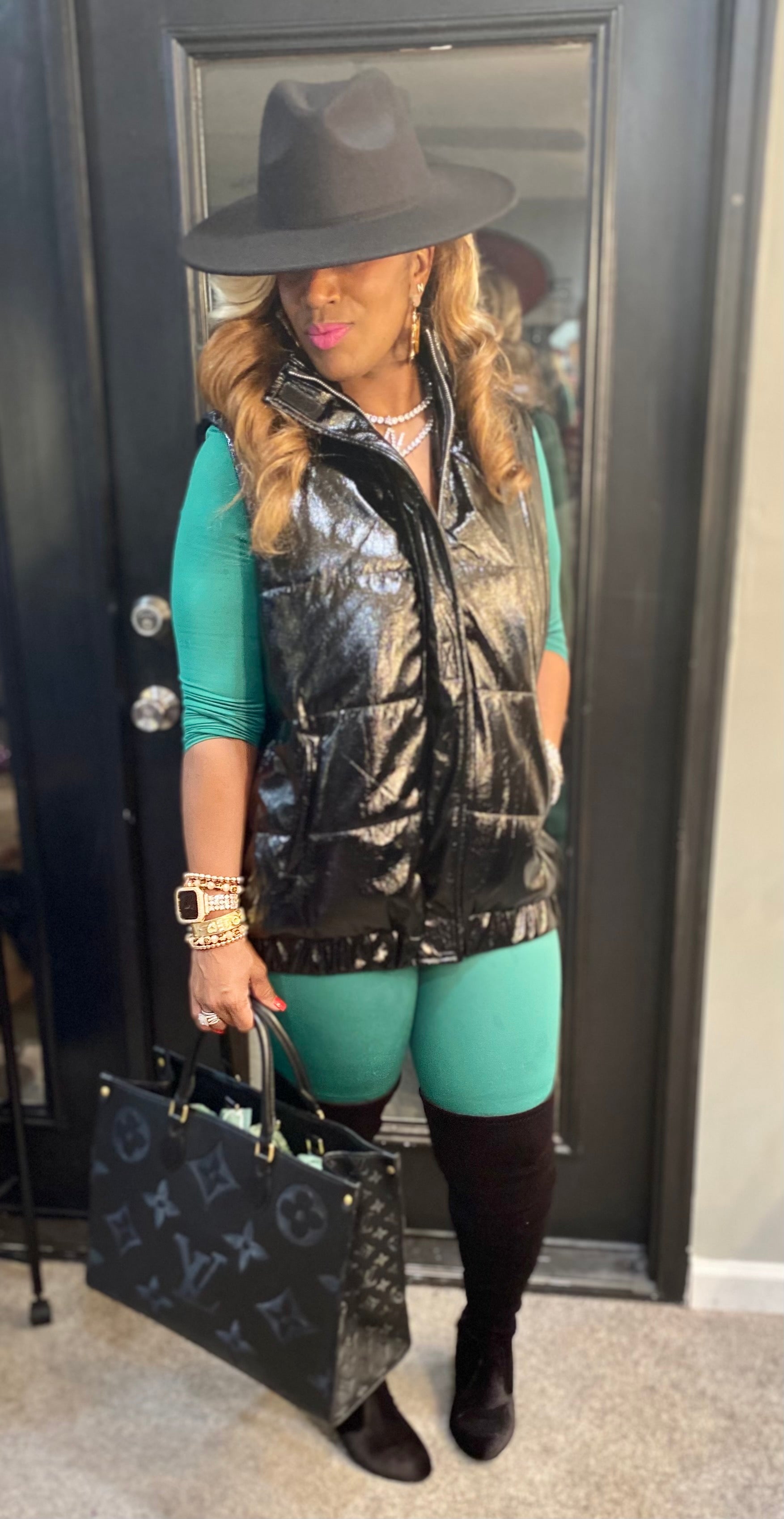 THE LUXE NK GLAM FAUX SHINY LEATHER VEST - NK148