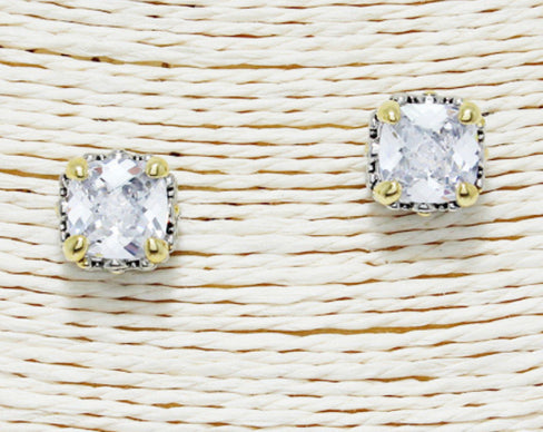 THE LUXE NK GLAM CLASSY DY DESIGNER INSPIRED COLLECTION - 2 TONE CLEAR STONE STUD EARRINGS - ER3032/CLEAR