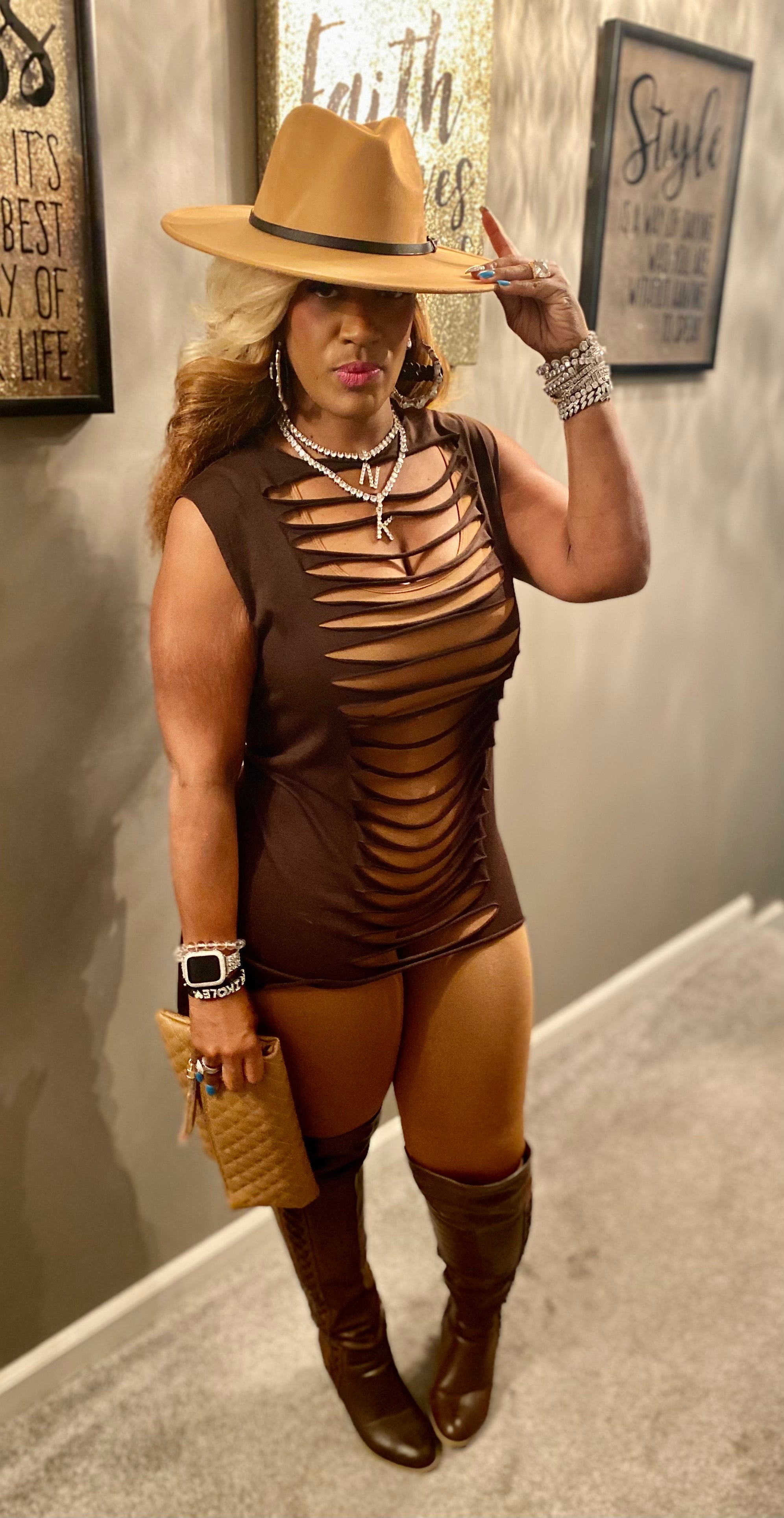 THE LUXE NK GLAM DISTRESS RIPPED OVERLAY TOP - NK159