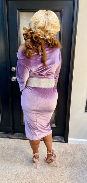 The LUXE NK Velvet Off shoulder Midi Dress- NK120