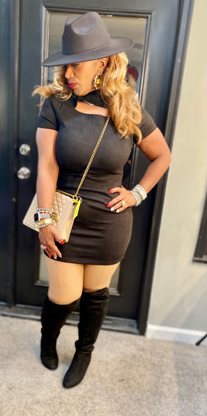 THE LUXE NK GLAM SUEDE BODY CON SHIRT / DRESS - NK207