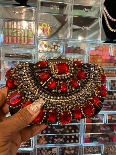 THE LUXE NK GLAM ACCESSORIES & BELT COLLECTION- OVAL SHAPED FORMAL RHINESTONE CLUTCH BAG - MMA1006