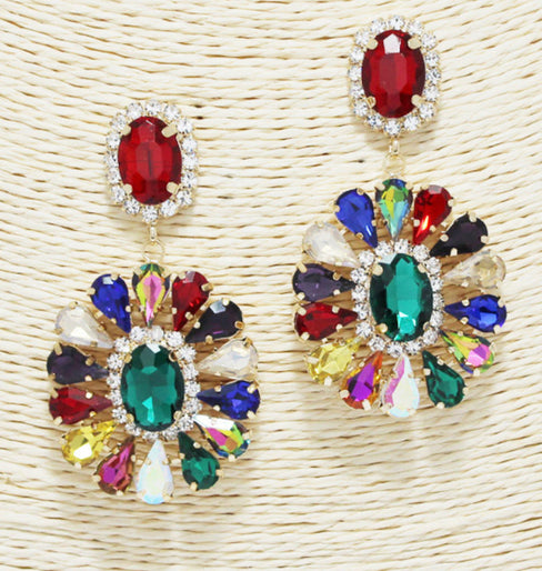 THE LUXE NK GLAM GIRL ACCESSORY & BELT COLLECTION - MULTI COLORED RHINESTONE EARRINGS -  -