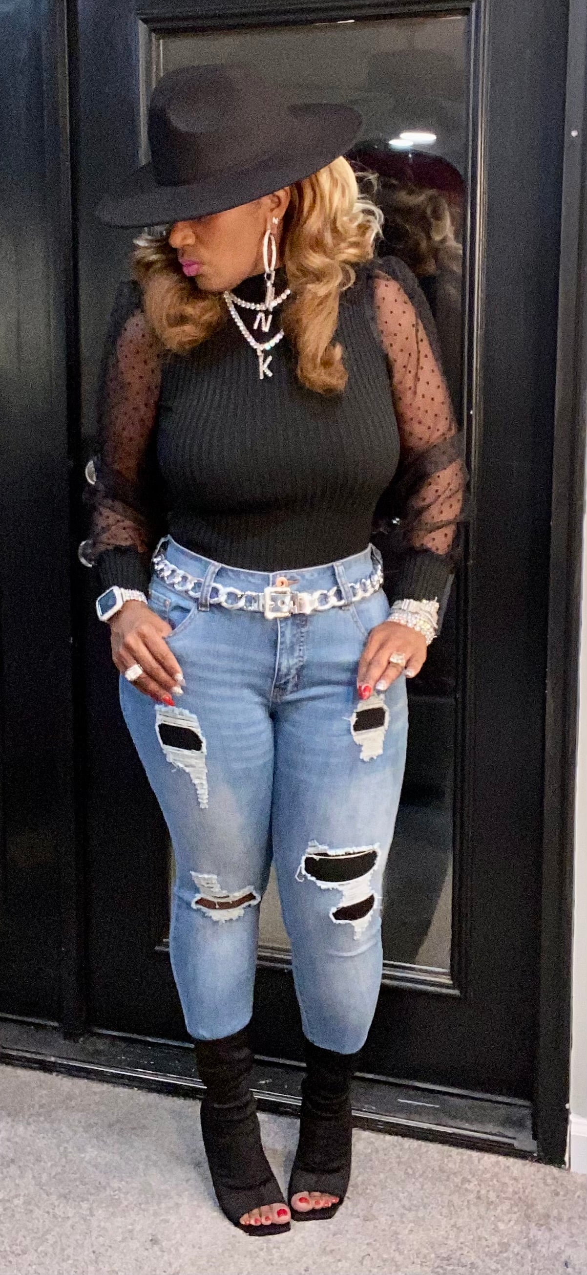 THE LUXE NK GLAM SEE THUR TURTLENECK TOP - NK304