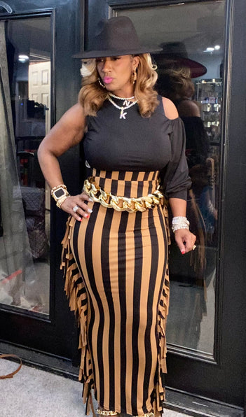 THE LUXE NK GLAM HIGH WAISTED FRINGED SKIRT SET - NK602