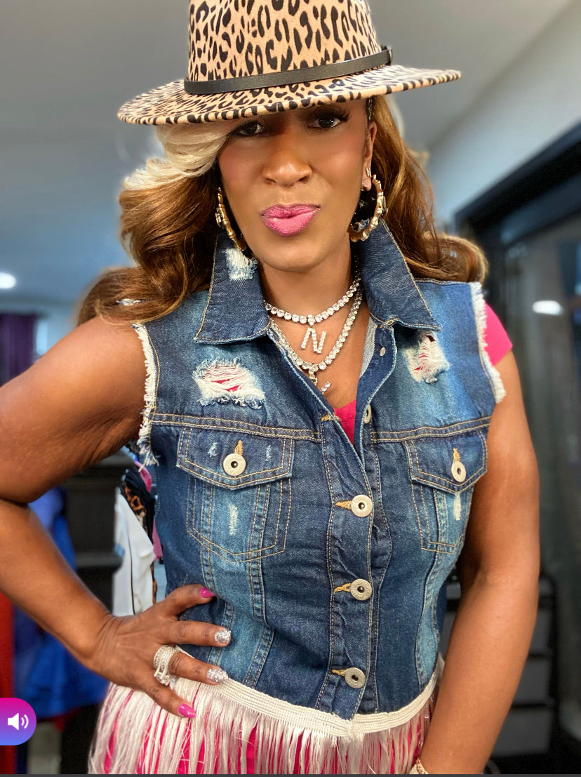 THE LUXE NK GLAM DISTRESS DENIM FRINGED VEST - NK86