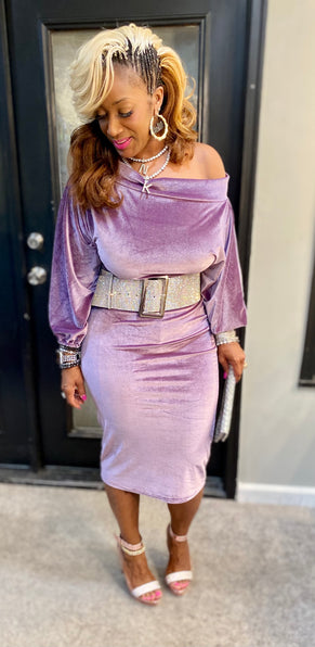 The LUXE NK Velvet Off shoulder Midi Dress- NK120