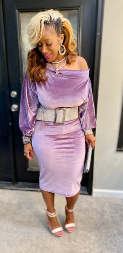 The LUXE NK Velvet Off shoulder Midi Dress- NK120
