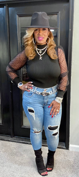 THE LUXE NK GLAM JAGGED EDGE RIPPED DISTRESS JEANS - NK305