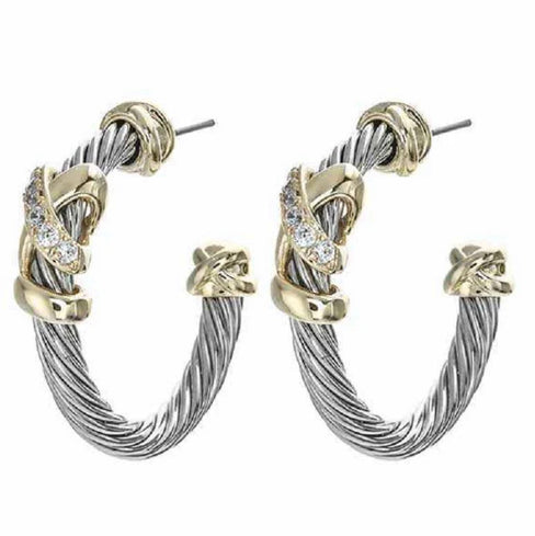 THE LUXE NK GLAM GIRL LUXURY COLLECTION - SILVER/GOLD CZ RHINESTONE HUGS HOOP EARRINGS - ER8357