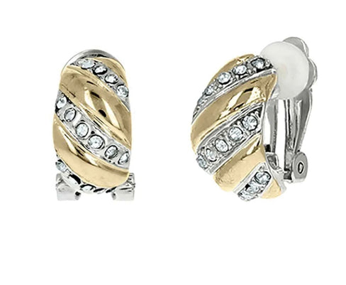 THE LUXE NK GLAM GIRL LUXURY JEWELRY COLLECTION - SILVER & GOLD CROSS OVER CLIP ON EARRINGS - E33835