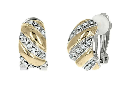 THE LUXE NK GLAM GIRL LUXURY JEWELRY COLLECTION - SILVER & GOLD CROSS OVER CLIP ON EARRINGS - E33835