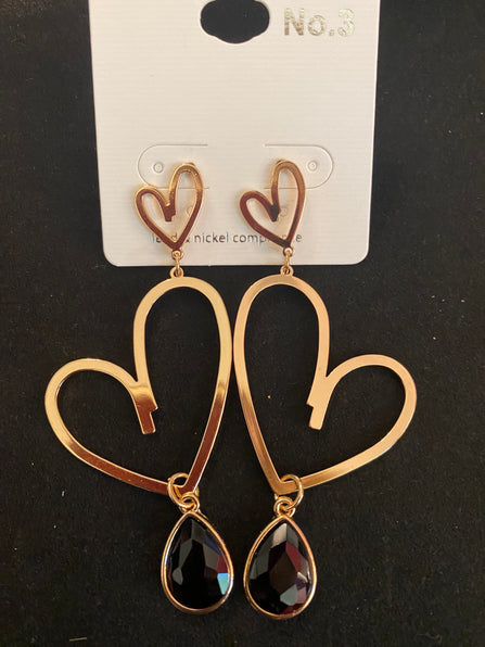 THE LUXE NK GLAM GIRL ACCESSORY & BELT COLLECTION - DOUBLE HEART RHINESTONE EARRINGS  - VE3327