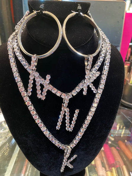 THE LUXE NK GLAM RHINESTONE HOOP INITIAL EARRINGS - ICEHOOPS