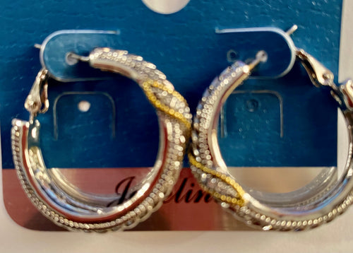 THE LUXE NK GLAM GIRL LUXURY COLLECTION - SILVER/GOLD CZ RHINESTONE HUGS HOOP EARRINGS - ER8357