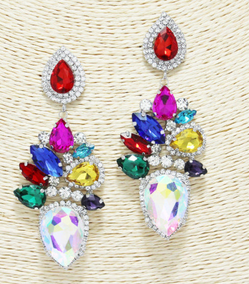 THE LUXE NK GLAM GIRL ACCESSORY & BELT COLLECTION - MULTI COLORED RHINESTONE EARRINGS -  -