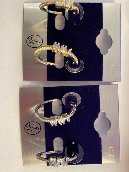 THE LUXE NK GLAM GIRL LUXURY JEWELRY COLLECTION - CZ RHINESTONE BAGUETTE HOOP EARRINGS - 2141