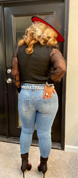 THE LUXE NK GLAM JAGGED EDGE RIPPED DISTRESS JEANS - NK305