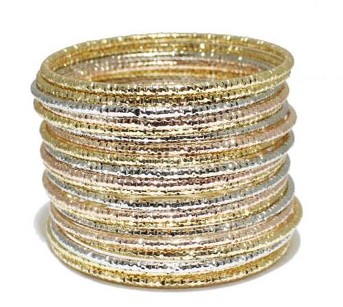THE LUXE NK GLAM GIRL LUXURY JEWELRY COLLECTION- METAL ROUND TEXTURED STACKABLE BRACELETS- MBR5383