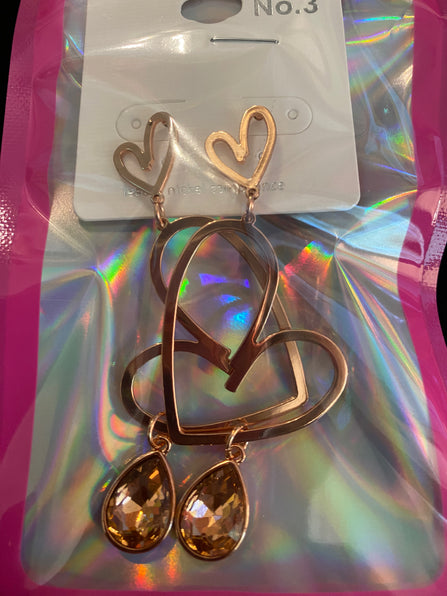 THE LUXE NK GLAM GIRL ACCESSORY & BELT COLLECTION - DOUBLE HEART RHINESTONE EARRINGS  - VE3327
