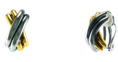 THE LUXE NK GLAM GIRL LUXURY JEWELRY COLLECTION - SILVER & GOLD CROSS OVER CLIP ON EARRINGS - E33835