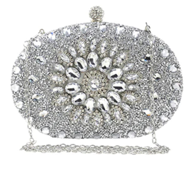 THE LUXE NK GLAM ACCESSORIES & BELT COLLECTION- OVAL SHAPED FORMAL RHINESTONE CLUTCH BAG - MMA1006