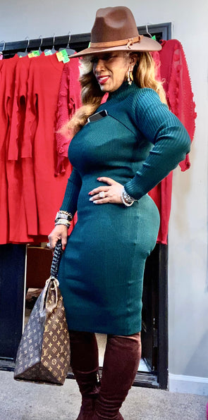 THE LUXE CLASSIC NK FORREST GREEN SWEATER DRESS-NK161